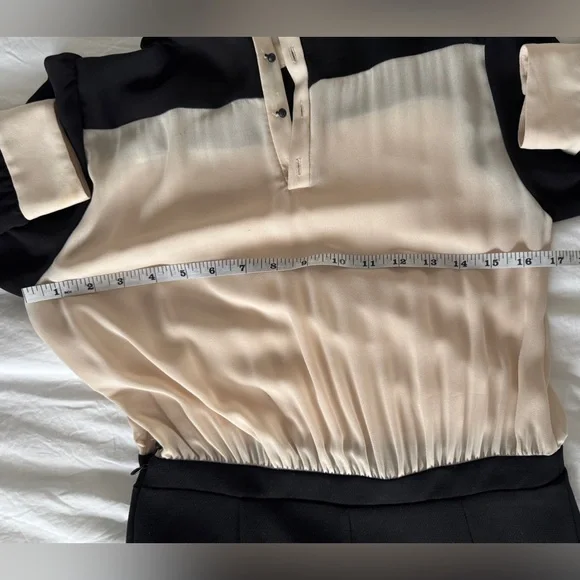 Zara Cream Black Pleated Long Sleeve Contrast Dress Size M (Runs Small) - Picture 11 of 13